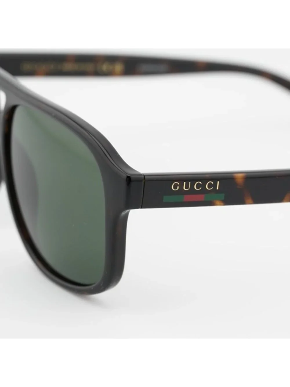 Gucci GG1856S 002 Sunglasses Dark Havana Aviator Frame, Green Lenses